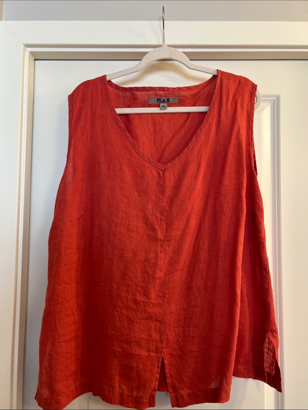 Flax Linen Sleeveless V-Neck Tank in Red-Orange